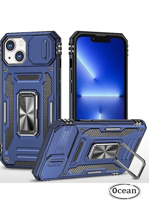 iPhone 15 Plus Case, Slide Camera Cover, Built-in 360° Rotate Ring Kickstand, Military Grade Shockproof Test, Heavy Duty Shockproof Protective Case for iPhone 15 Plus 6.7 Inch (Blue)