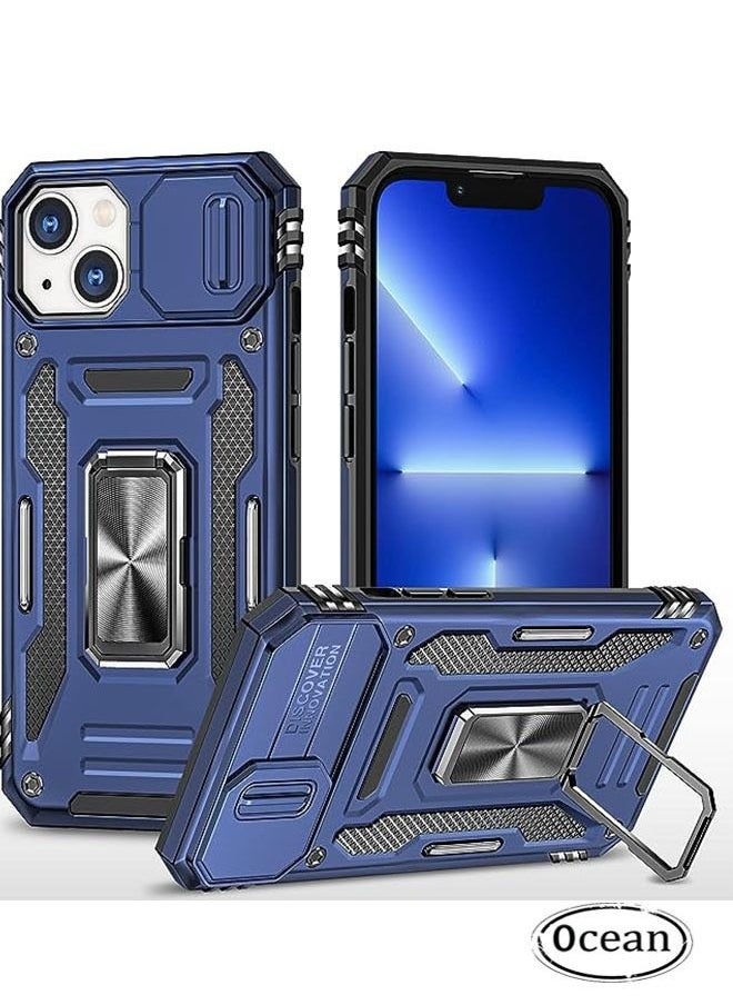 iPhone 15 Plus Case, Slide Camera Cover, Built-in 360° Rotate Ring Kickstand, Military Grade Shockproof Test, Heavy Duty Shockproof Protective Case for iPhone 15 Plus 6.7 Inch (Blue)