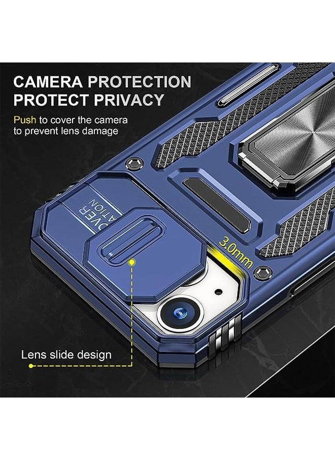 iPhone 15 Plus Case, Slide Camera Cover, Built-in 360° Rotate Ring Kickstand, Military Grade Shockproof Test, Heavy Duty Shockproof Protective Case for iPhone 15 Plus 6.7 Inch (Blue)