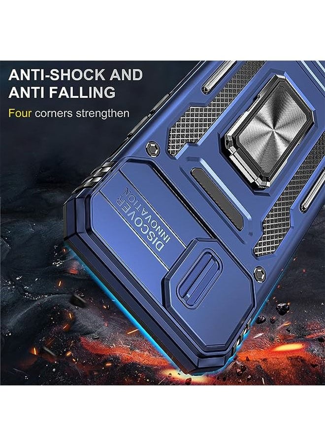 iPhone 15 Plus Case, Slide Camera Cover, Built-in 360° Rotate Ring Kickstand, Military Grade Shockproof Test, Heavy Duty Shockproof Protective Case for iPhone 15 Plus 6.7 Inch (Blue)