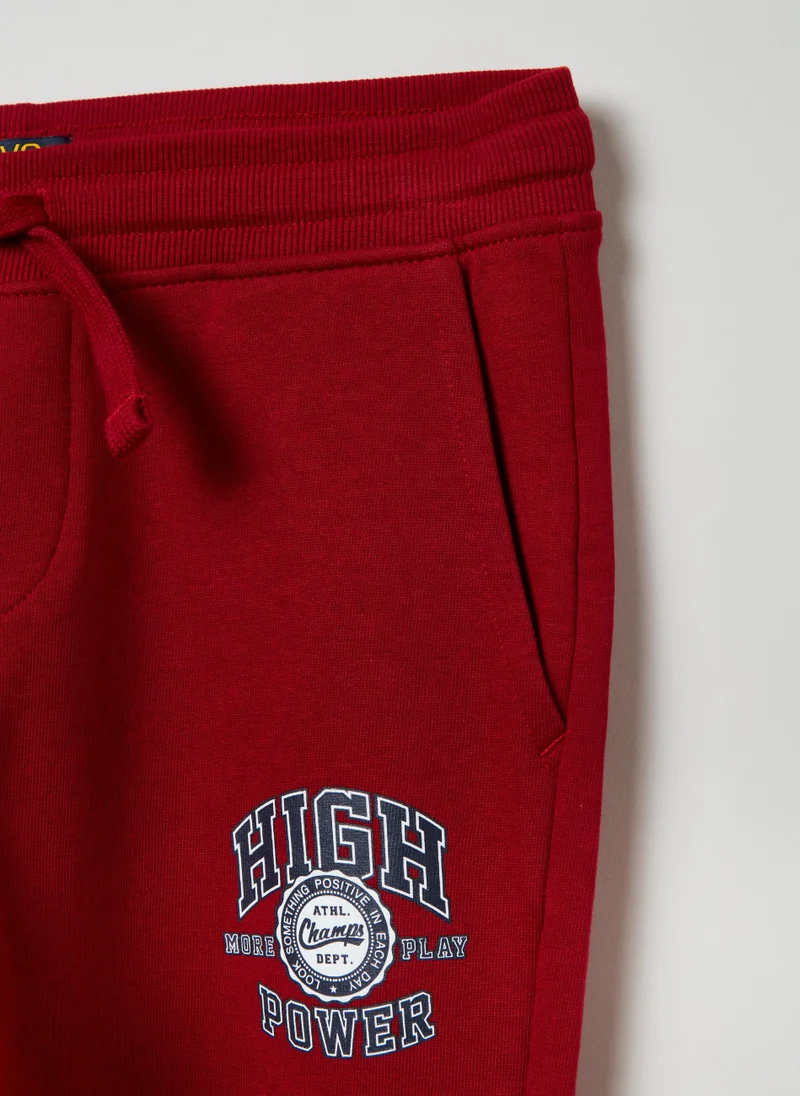 Ovs Plush joggers with drawstring and print