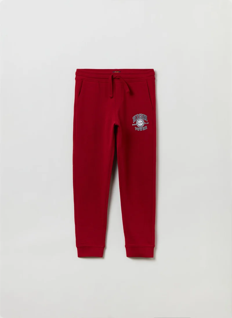 Ovs Plush joggers with drawstring and print