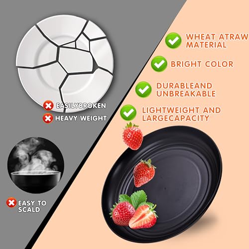 Rubtlamp Wheat Straw Dinnerware Sets, 16PCS Plastic Dinnerware Set for 4, Wheat Straw Plates and Bowls Sets, Unbreakable Dinnerware Plastic Microwave Safe Dishes Set for Kitchen&Camping - Image 3
