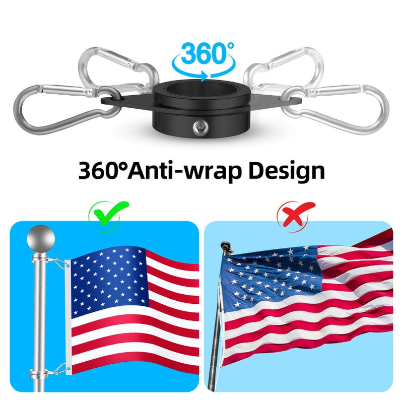 Anovo Flag Pole Rings, Flagpole Rings Aluminum Alloy 360Â° Rotating Anti Wrap Flag Mounting Spinning Ring Clips for 0.75-1.02 Inch Diameter Flagpole (1 Inch -Pack of 2, Black) - Image 2