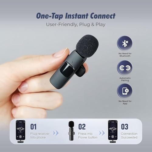coku CK-K8 Wireless Lavalier Microphone, Bluetooth Collar Mic for iPhone, Android USB-C Phones & Tablets, Plug & Play, Noise Reduction, Clear Audio for YouTube, Vlogging, &, Interviews - Image 5