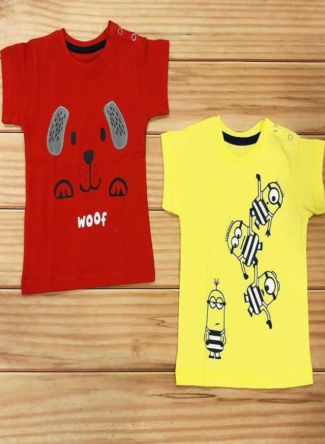 Infantbond Baby Boy's & Baby Girl's Half Sleeves T-Shirt | Touch Button Style T-Shirts | Tee (Pack of 2)(Red, Yellow) (6-9 Months) - Image 1
