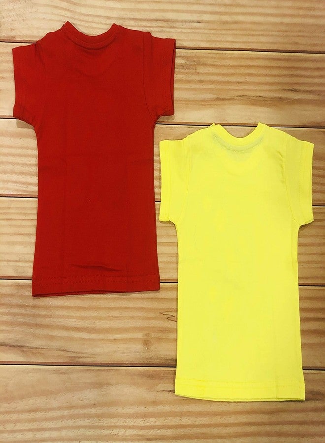 Infantbond Baby Boy's & Baby Girl's Half Sleeves T-Shirt | Touch Button Style T-Shirts | Tee (Pack of 2)(Red, Yellow) (6-9 Months) - Image 2