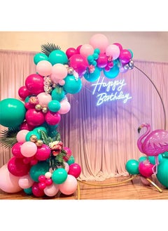 Zeemey 97PCS DIY Balloon Garland Hawaiian Summer Party Tropical Flamingo Theme Party Decor Palm Leaves Hot Pink Chrome Green Balloons Garland Perfect for Baby Shower Bridal Shower Birthday Party Decorations  - Image 1