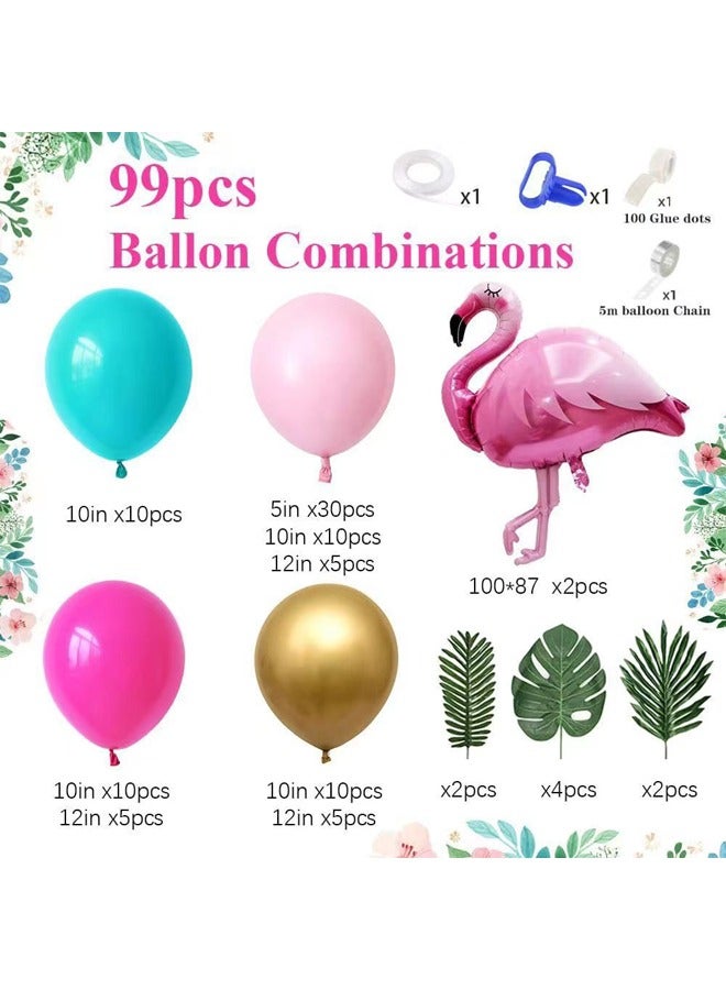 زيمي 97 قطعة من بالونات DIY إكليل هاواي الصيفي للحفلات الاستوائية فلامنغو ديكور الحفلات بأوراق النخيل الوردي الساخن الكروم الأخضر بالونات إكليل مثالية لحفلات استقبال المولود الجديد وحفلات الزفاف وحفلات أعي - Image 3