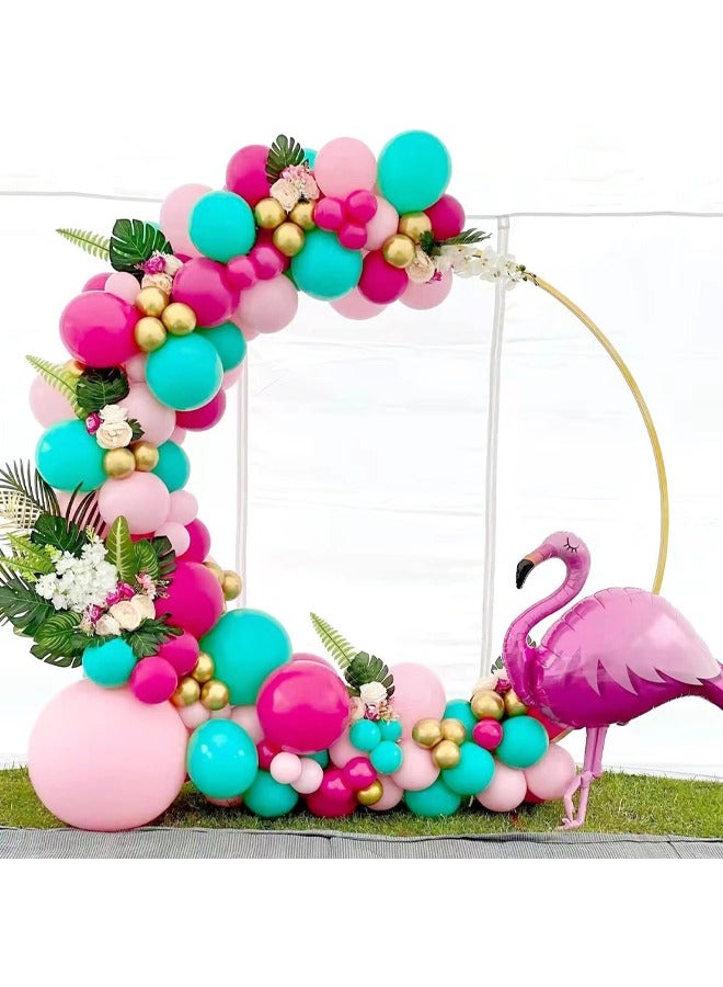 زيمي 97 قطعة من بالونات DIY إكليل هاواي الصيفي للحفلات الاستوائية فلامنغو ديكور الحفلات بأوراق النخيل الوردي الساخن الكروم الأخضر بالونات إكليل مثالية لحفلات استقبال المولود الجديد وحفلات الزفاف وحفلات أعي - Image 2