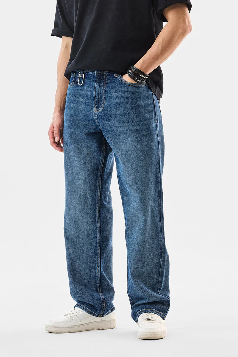 SNITCH Blue Solid Loose Fit Casual Jeans