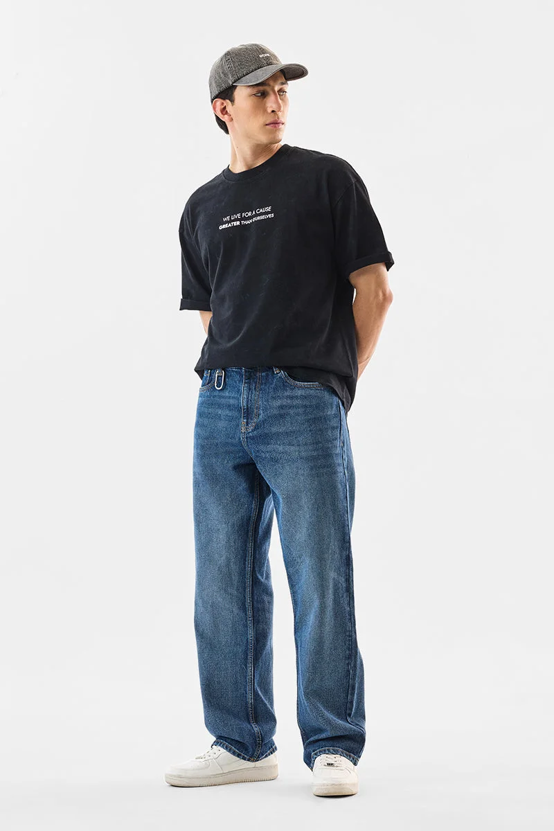 SNITCH Blue Solid Loose Fit Casual Jeans