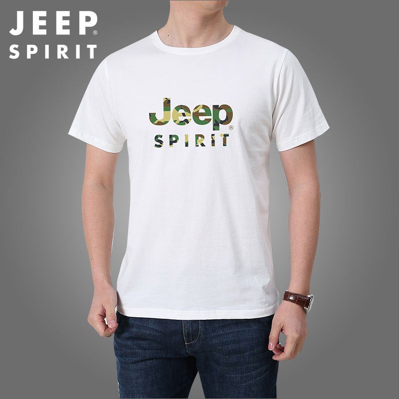 Jeep Spirit Men'S Short-Sleeved T-Shirt Round Neck Loose Clothes Summer Pure Cotton Trendy T-Shirt Men'S 279024 - Image 1