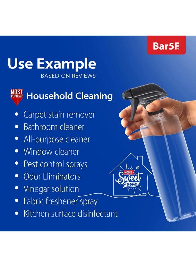 Bar5F Bar5F Plastic Spray Bottles with Mixor Trigger, 32 oz | Professional, Leak Proof, Empty, Adjustable Fine to Powerful Sprayer, Refillable | Water Plants, Cleaning Solutions | Crystal Clear | Pack of 3 - Image 3