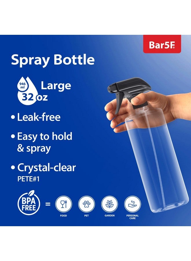 Bar5F Bar5F Plastic Spray Bottles with Mixor Trigger, 32 oz | Professional, Leak Proof, Empty, Adjustable Fine to Powerful Sprayer, Refillable | Water Plants, Cleaning Solutions | Crystal Clear | Pack of 3 - Image 2