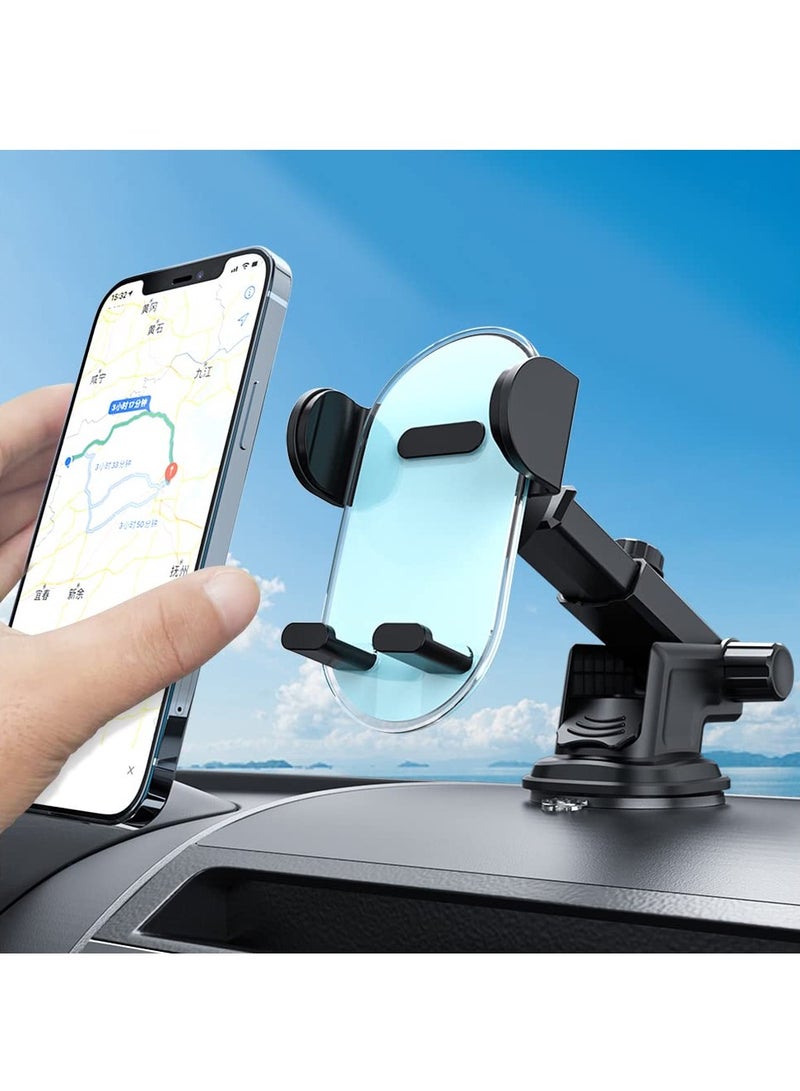 KASTWAVE Car Phone Holder Mount,Strong Suction Dashboard Car Phone Mount,Cell Phone Mount for Car Anti-Shake Handsfree Transparent,Compatible for iPhone 14 Pro and All Smart Phones (Blue) - Image 1