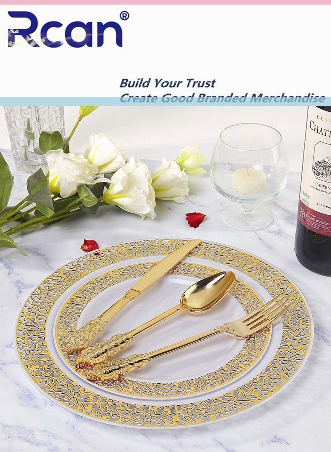 Rcan 175 Pcs/set Gold Upscale Wedding Dining Party Disposable Plastic Hollow-carved Cutlery Set, Party Supplies Plate, Spoon, Fork, Knife, Cup, Tissue, Party Tableware (25 Guest) - Image 5