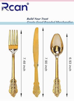 Rcan 175 Pcs/set Gold Upscale Wedding Dining Party Disposable Plastic Hollow-carved Cutlery Set, Party Supplies Plate, Spoon, Fork, Knife, Cup, Tissue, Party Tableware (25 Guest)  - Image 4