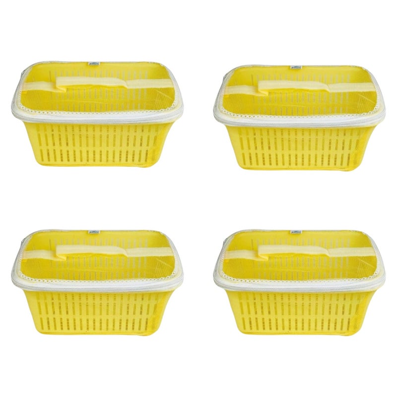 Go Hooked Multipurpose Plastic Storage/Gift Basket With Net Cover | Stylish Basket With Zip Net Cover Pack of 4 Versatile Practical Solutions Convenient Storage Maximize Space (Yellow) - Image 1