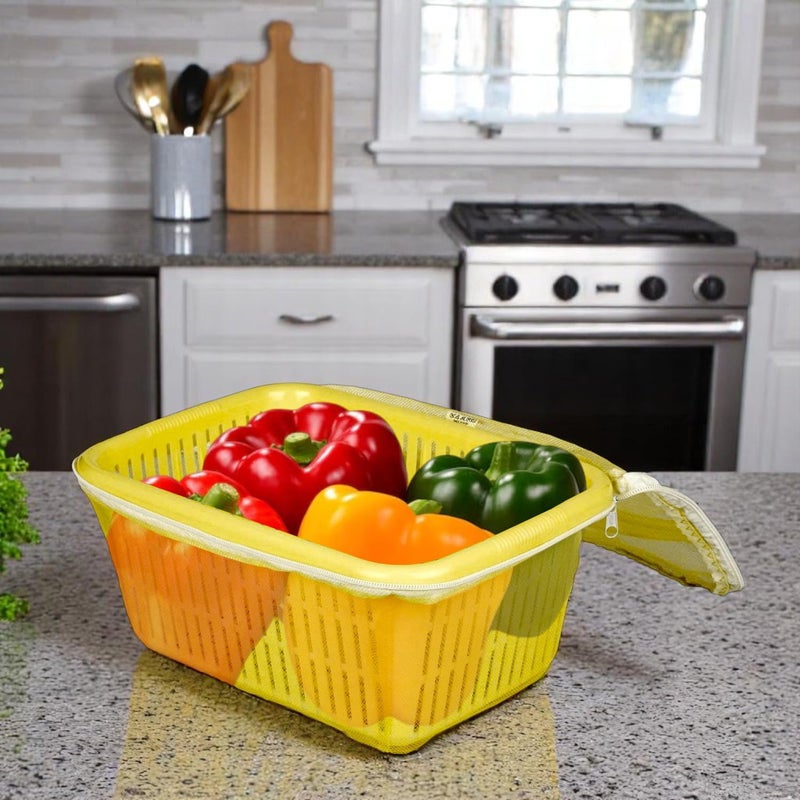 Go Hooked Multipurpose Plastic Storage/Gift Basket With Net Cover | Stylish Basket With Zip Net Cover Pack of 4 Versatile Practical Solutions Convenient Storage Maximize Space (Yellow) - Image 3
