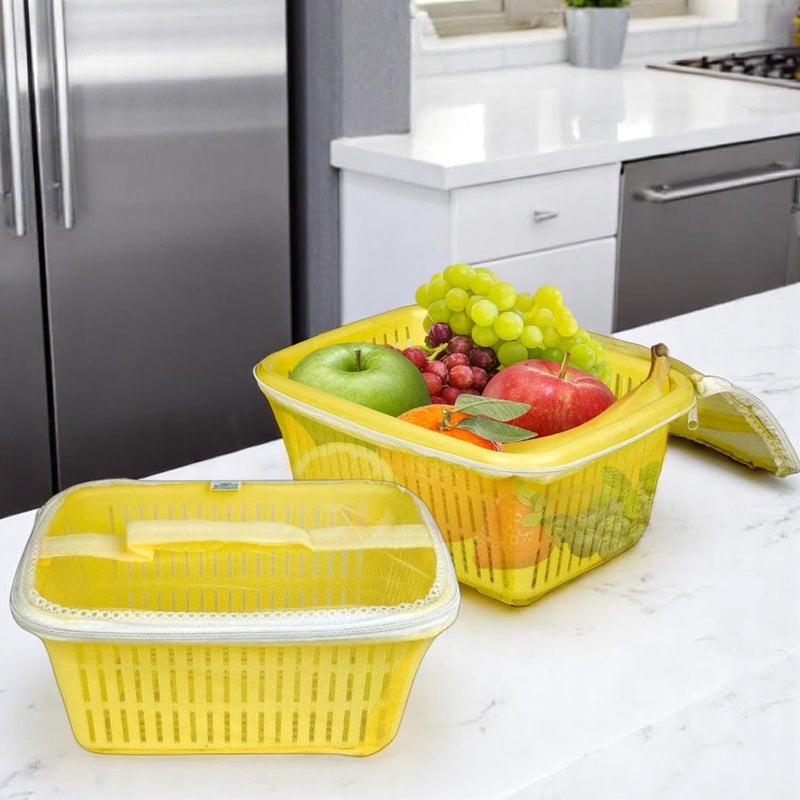 Go Hooked Multipurpose Plastic Storage/Gift Basket With Net Cover | Stylish Basket With Zip Net Cover Pack of 4 Versatile Practical Solutions Convenient Storage Maximize Space (Yellow) - Image 2