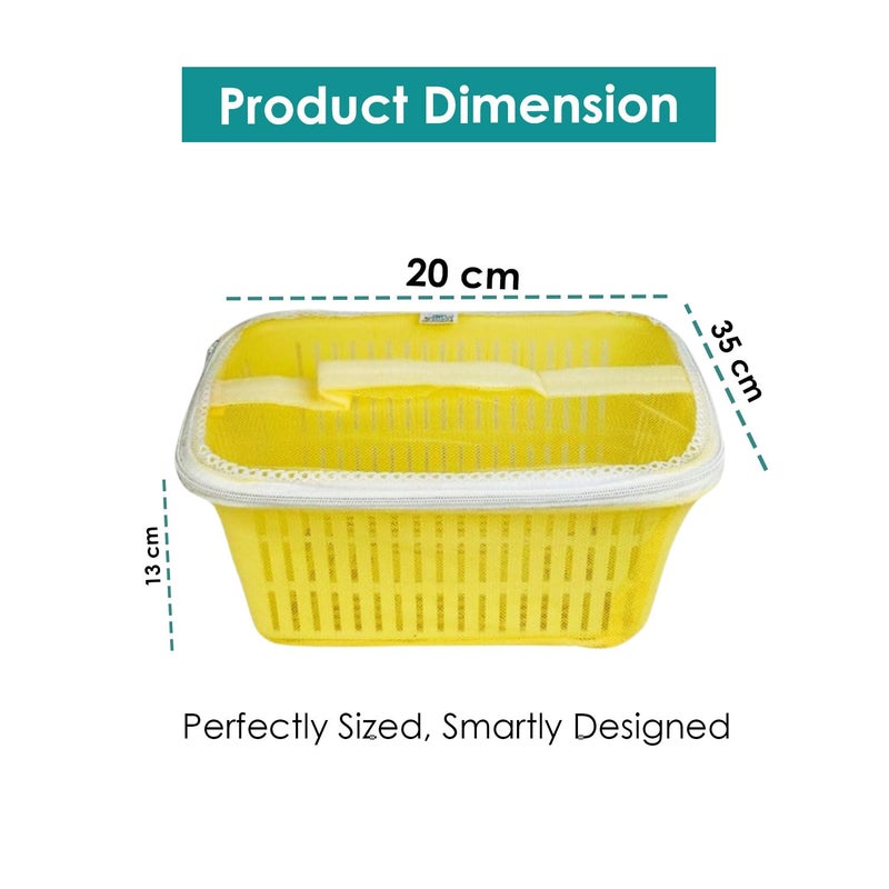 Go Hooked Multipurpose Plastic Storage/Gift Basket With Net Cover | Stylish Basket With Zip Net Cover Pack of 4 Versatile Practical Solutions Convenient Storage Maximize Space (Yellow) - Image 5