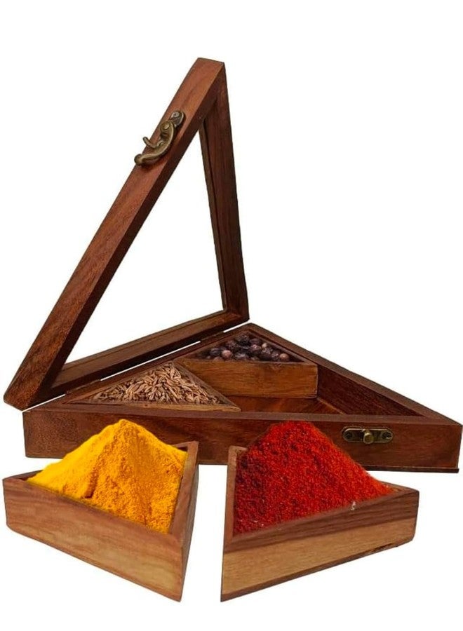 SNOWGREEN EXPORT Wooden Dry Fruits Box with 4 Stainless Steel Bowls, Handcrafted Sheesham Wood with Brass Inlay Work, Brown, Medium - Image 3