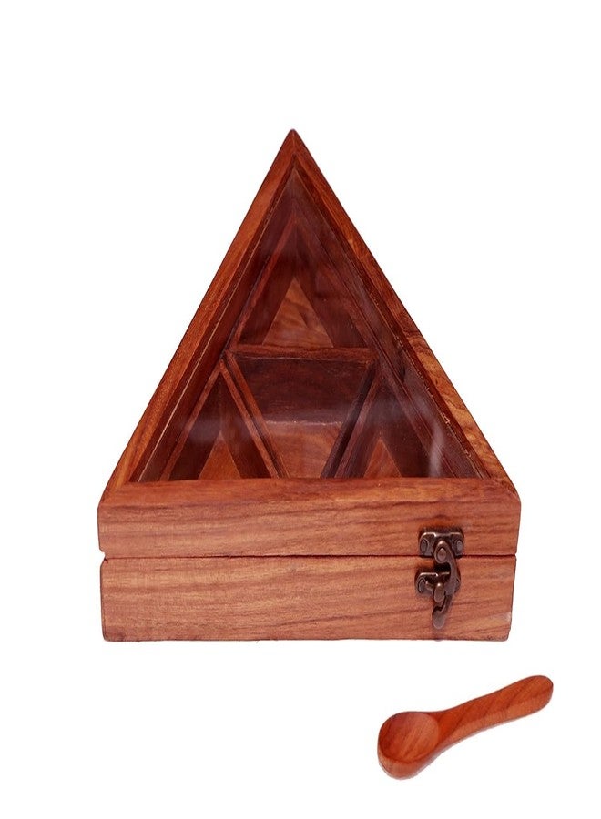 SNOWGREEN EXPORT Wooden Dry Fruits Box with 4 Stainless Steel Bowls, Handcrafted Sheesham Wood with Brass Inlay Work, Brown, Medium - Image 2