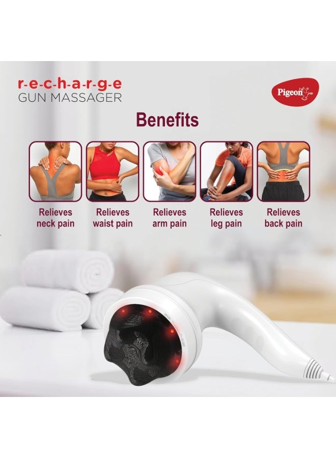 Pigeon Ease Electric Handheld Full Body Massager with 8 Massage Heads, Mesh Cover, 6 Speed Settings| For Pain Relief and Relaxation, Back,Neck, Arms, Leg & Foot| White - Image 2