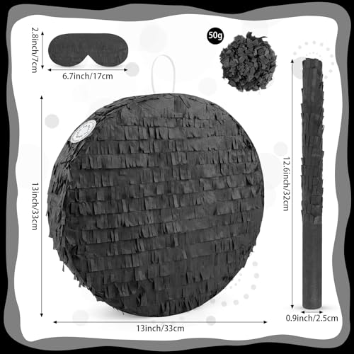 Abilat Black Round Pinata with Stick Blindfold and Confetti DIY Blank Pinata for Adults Kids Birthday Party Supplies Christmas Carnivals Decorations - Image 5