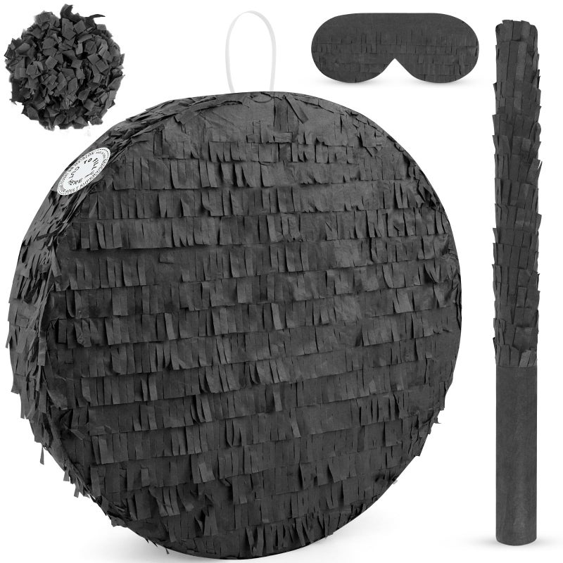 Abilat Black Round Pinata with Stick Blindfold and Confetti DIY Blank Pinata for Adults Kids Birthday Party Supplies Christmas Carnivals Decorations - Image 3