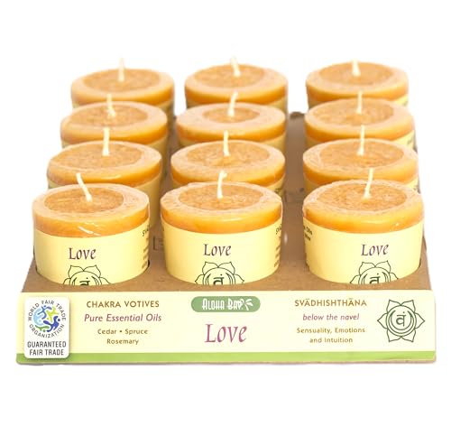 Aloha Bay Premium Scented Hand Made Chakra Energy Candle | Votive 12-pack | Love, Svadhishtana| Yoga, Prayer & Meditation Candle | Long Burn |Essential Oils Cedar, Spruce, Rosemary | Aloha Bay - Image 1