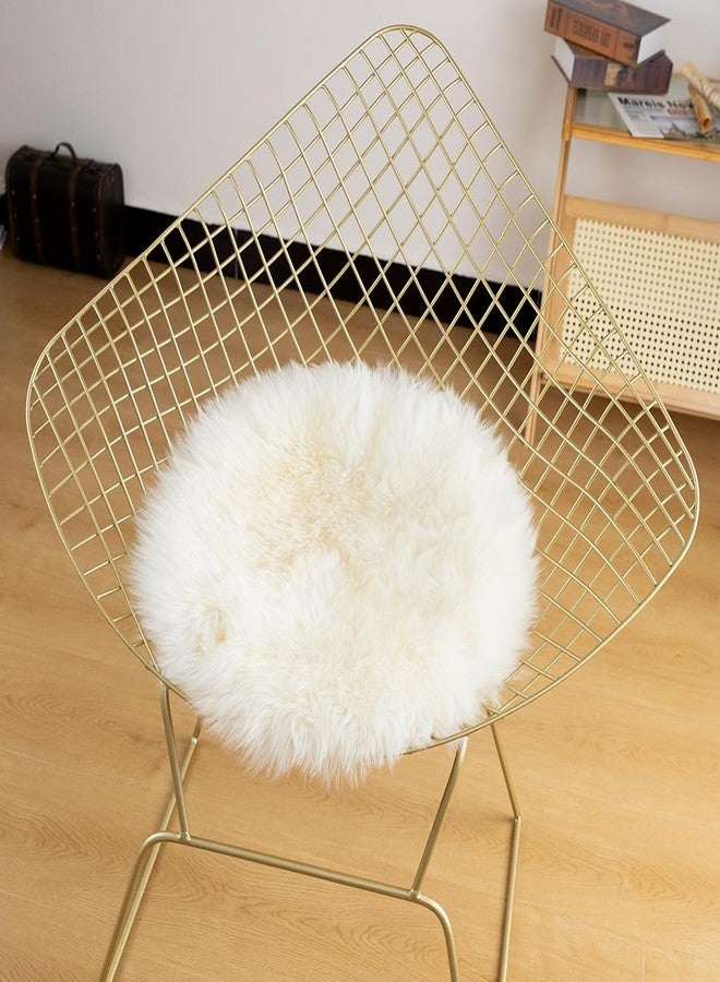 LLB Sheepskin Chair Pads Office Chair Cushion Chair Covers Dining Room Desk Chair Seat Cushion for Computer Chair Fur Area Rugs for Living Room Round 16.5" (Pack of 1), Ivory White - Image 4
