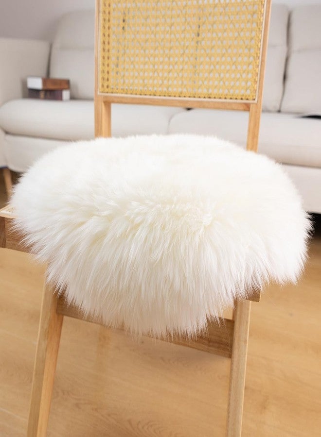LLB Sheepskin Chair Pads Office Chair Cushion Chair Covers Dining Room Desk Chair Seat Cushion for Computer Chair Fur Area Rugs for Living Room Round 16.5" (Pack of 1), Ivory White - Image 3