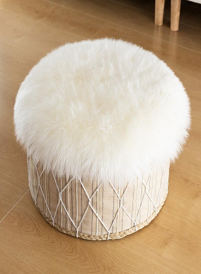 LLB Sheepskin Chair Pads Office Chair Cushion Chair Covers Dining Room Desk Chair Seat Cushion for Computer Chair Fur Area Rugs for Living Room Round 16.5" (Pack of 1), Ivory White - Image 5