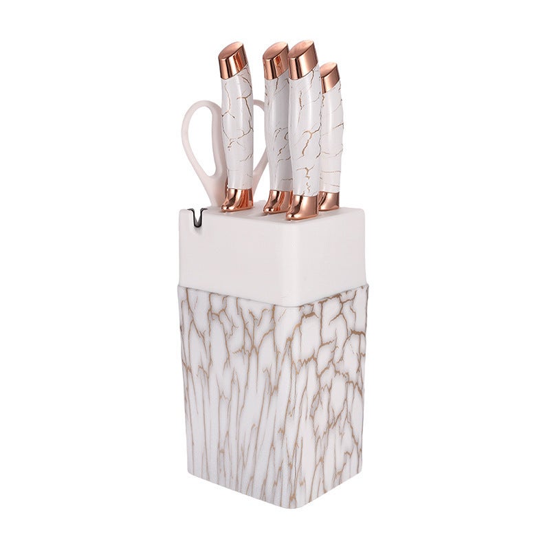 Stainless Steel Rotating Knife Set with Dual Electroplated Blades, Marble Pattern - 9-Piece Kitchen Knife Set