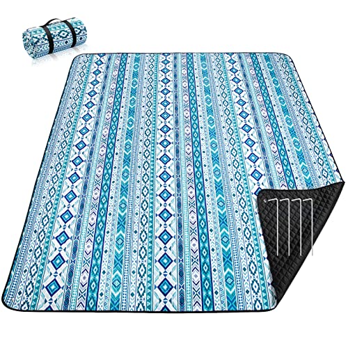 PY SUPER MODE Picnic Blankets Extra Large, Waterproof Foldable Outdoor Beach Blanket Oversized 83x79” Sandproof, 3-Layer Picnic Mat for Camping, Hiking, Travel, Park, Concerts(Teal Boho) - Image 1