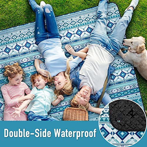 PY SUPER MODE Picnic Blankets Extra Large, Waterproof Foldable Outdoor Beach Blanket Oversized 83x79” Sandproof, 3-Layer Picnic Mat for Camping, Hiking, Travel, Park, Concerts(Teal Boho) - Image 4