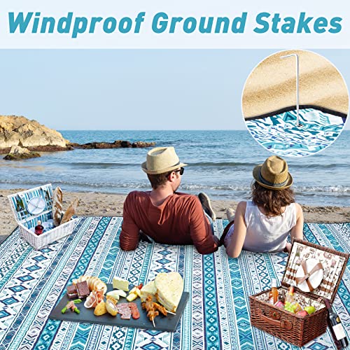 PY SUPER MODE Picnic Blankets Extra Large, Waterproof Foldable Outdoor Beach Blanket Oversized 83x79” Sandproof, 3-Layer Picnic Mat for Camping, Hiking, Travel, Park, Concerts(Teal Boho) - Image 5