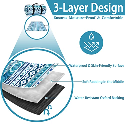 PY SUPER MODE Picnic Blankets Extra Large, Waterproof Foldable Outdoor Beach Blanket Oversized 83x79” Sandproof, 3-Layer Picnic Mat for Camping, Hiking, Travel, Park, Concerts(Teal Boho) - Image 2