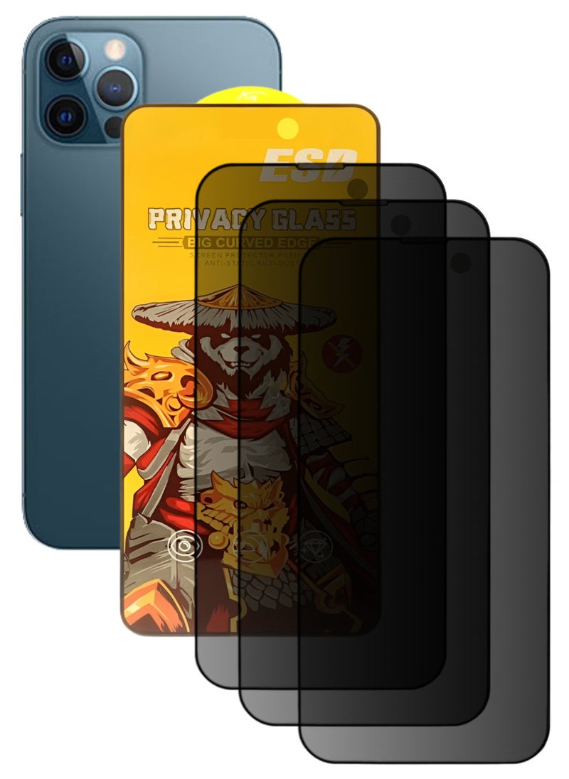 ESD 3 Pieces Tempered Dustproof Privacy Glass Screen Protector Compatible For iPhone 12 Pro Max - Image 1