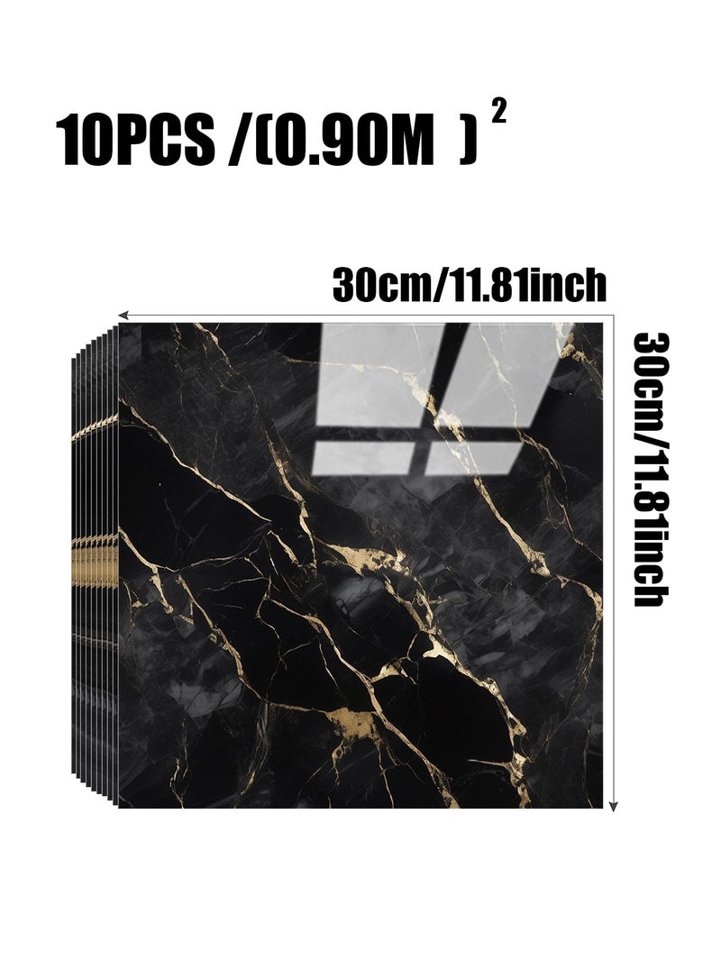 Chejiaye 10pcs Marble Peel and Stick Backsplash Waterproof Washroom Wall Panels, Peel and Stick Tile, PVC Foam Wall Panels for Kitchen,Bathroom,Living Room,Black Gold(Not Real Tile,11.8" x 11.8") - Image 4