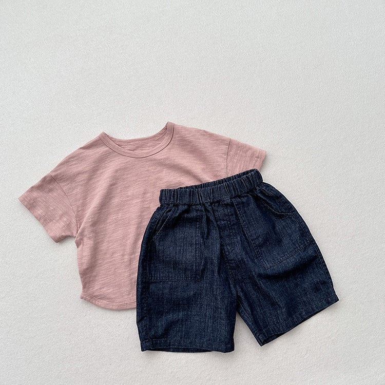 Ankoboma Summer Homemade New Baby Slub Cotton Denim Trousers For Boys And Girls Japanese Casual All-Match Shorts - Image 3