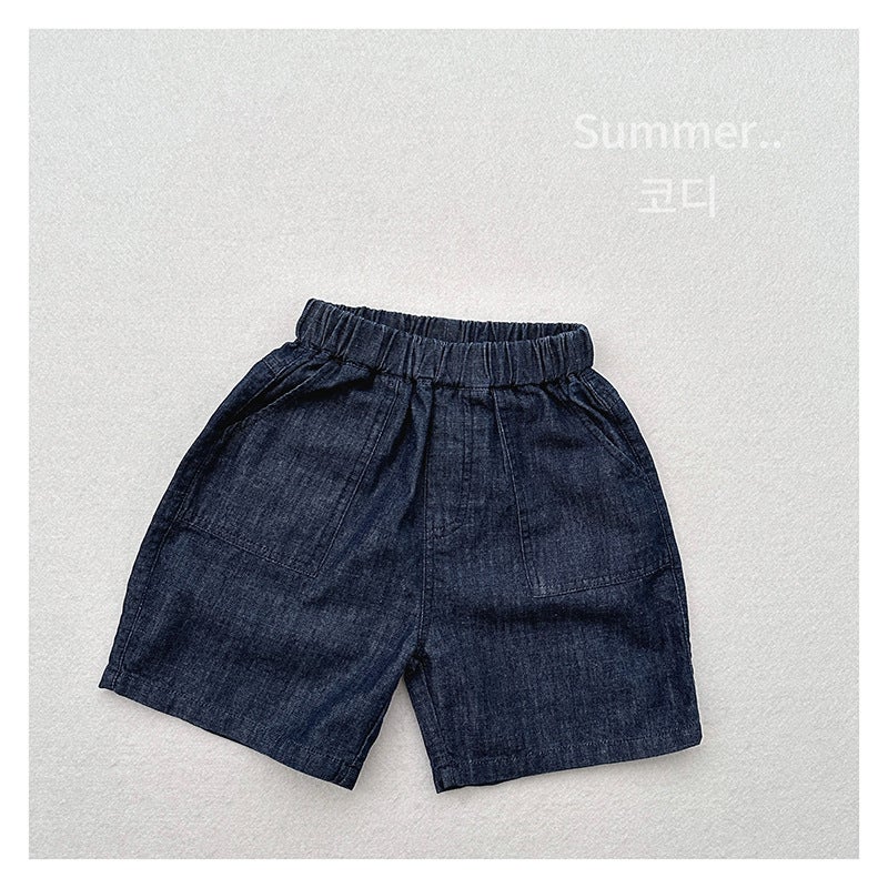 Ankoboma Summer Homemade New Baby Slub Cotton Denim Trousers For Boys And Girls Japanese Casual All-Match Shorts - Image 2