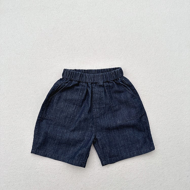 Ankoboma Summer Homemade New Baby Slub Cotton Denim Trousers For Boys And Girls Japanese Casual All-Match Shorts - Image 1