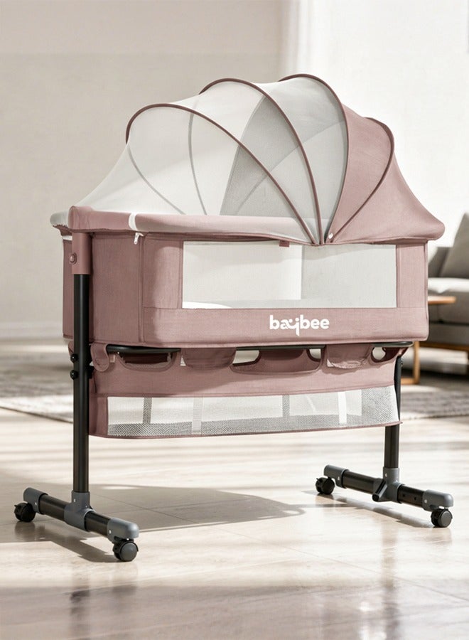 بيبي مهد أطفال فاخر بجانب السرير من بايبي مع سرير أطفال قابل للتعديل مع مرتبة، مهد أطفال قابل للطي وشبكة ناموسية قابلة للفصل، سرير أطفال محمول للسفر للرضع/حديثي الولادة - (بيج) - Image 1