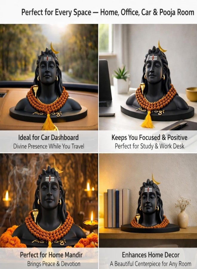 URBAN SELECT Adiyogi Statue for Car Dashboard (Large 10x8 cm) - Matte Black Lord Shiva Idol, Standard Size Mahadev Murti for Home Decor, Office Desk & Gift - Image 5