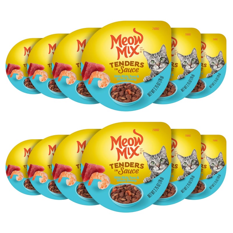 Meow Mix Tenders in Sauce Wet Cat Food, Tuna & Shrimp, 2.75 Ounce Cup (Pack of 12) - Image 1