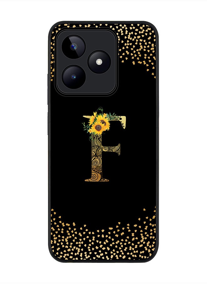 Stylizedd Rugged Black edge case for Realme C51 / Realme Note 50 4G,Custom Monogram Initial Letter Floral Pattern Alphabet - F (Black)  - Image 1