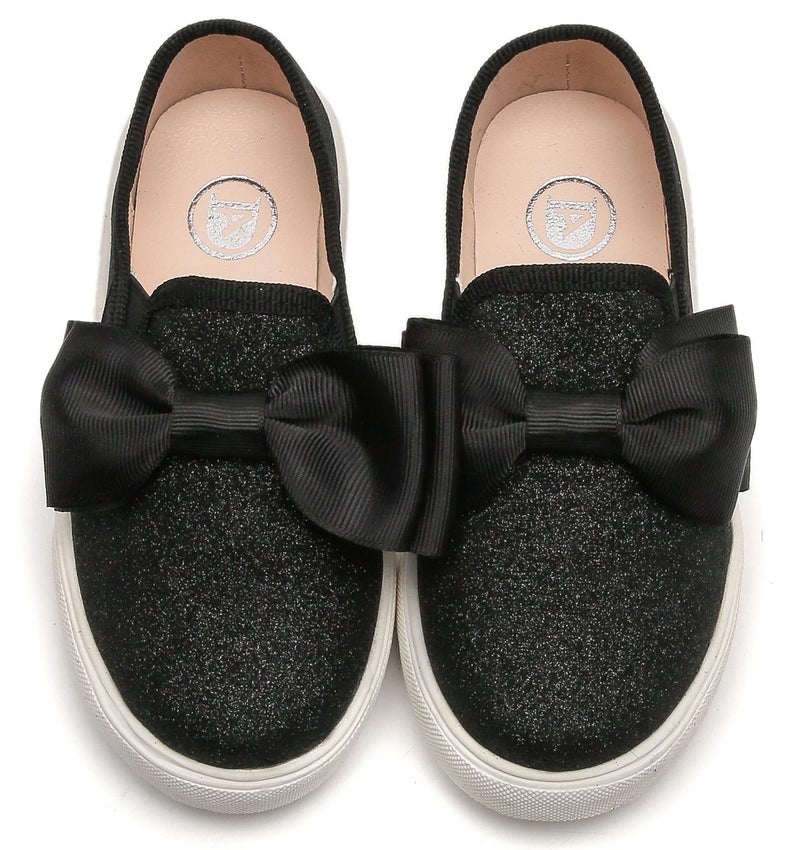 kkdom Girls Slip On Glitter Sneakers Cute Bow Lazy Tennis Shoes Loafers for Little GirlsToddlerLittle KidBig Kid Black US Size 9 M Toddler